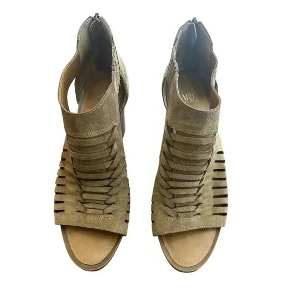 Women's Franco Sarto Janice Sandal Heels Size 8.5 Leather Open Toe Zip - Picture 2 of 8